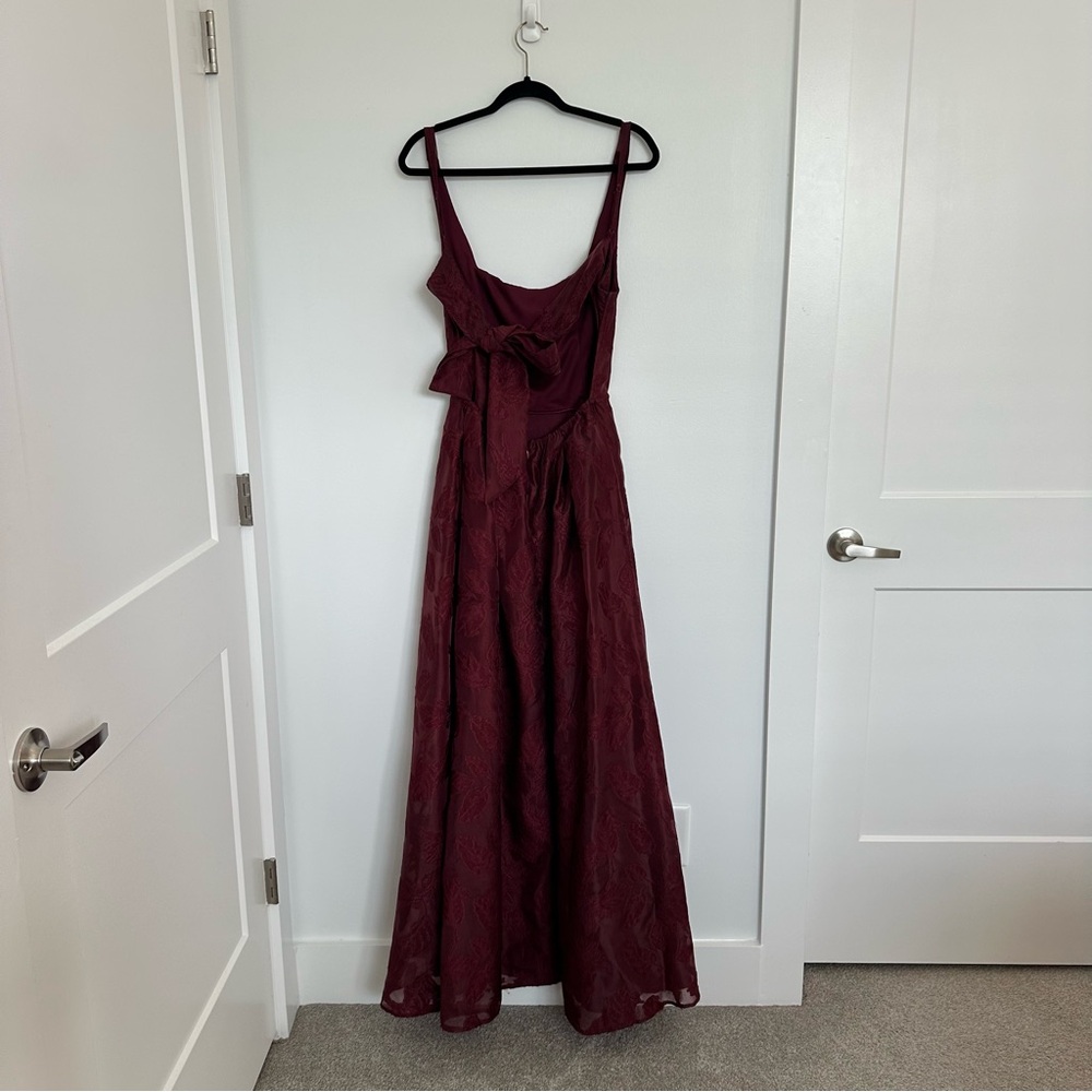 NWT Lulus Perfected Aura Red Jacquard Tie-Back Maxi Dress with Pockets - Picture 6 of 16